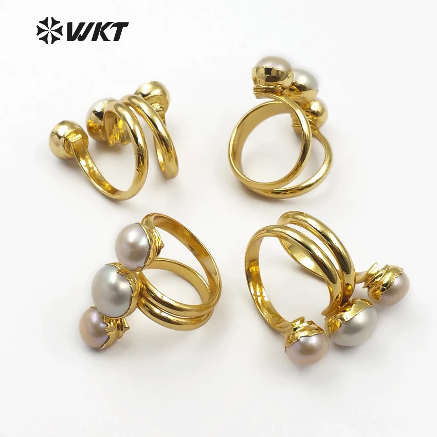 WT-R311 WKT Wholesale Natural Freshwater Pearl Rings Unique Design With Gold Eletroplated For Women Jewelry Elegant Gift