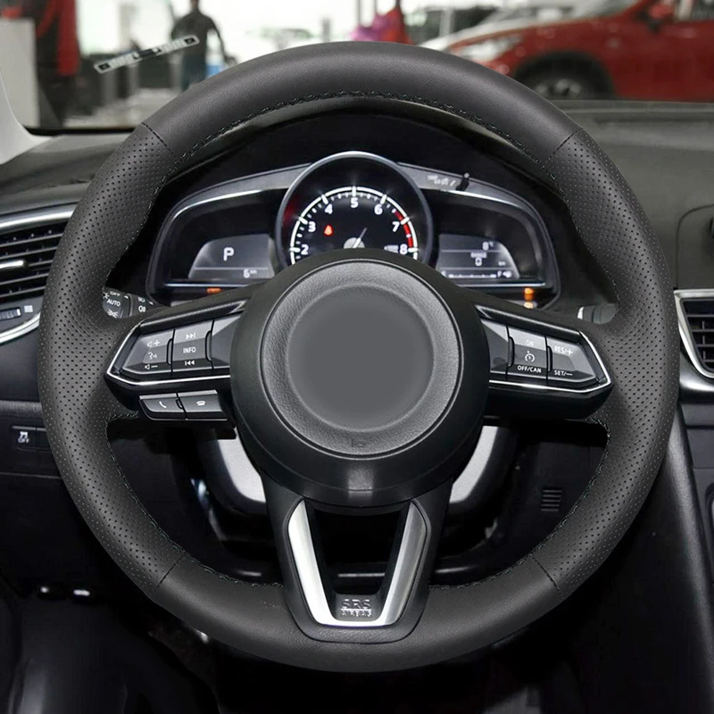 Black Leather Hand-stitched Car Steering Wheel Cover For Mazda CX-3 CX3 CX-5 CX5 2017 2018 Car Accessories covers image 2