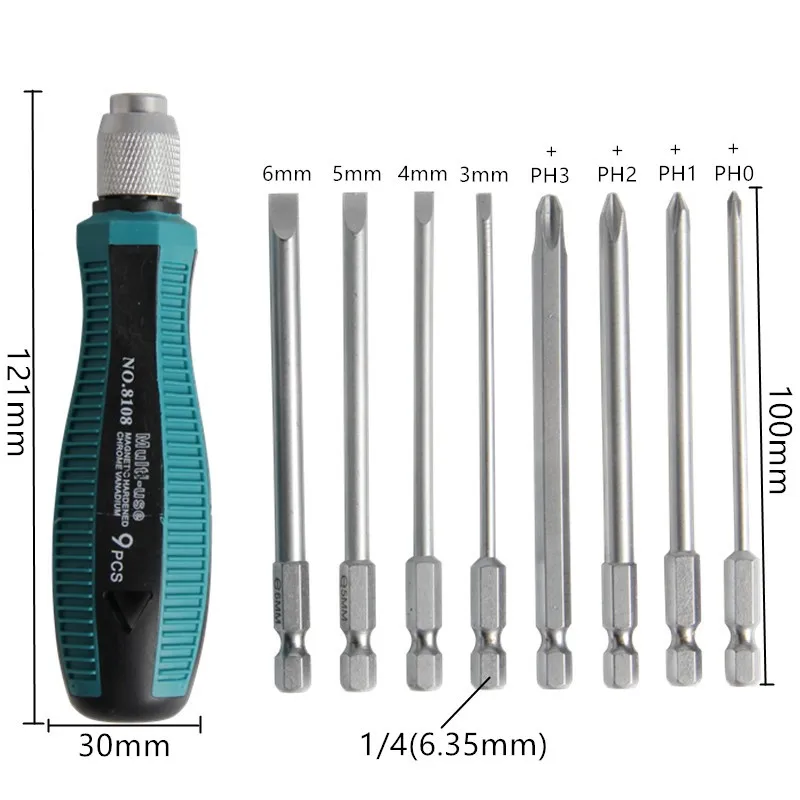 9 dalam 1 Obeng Set Perbaikan Alat tangan Dengan Magnetic Multi-bit kepala Obeng Kit Untuk Cross Kepala Untuk Datar Kepala Metric DS119