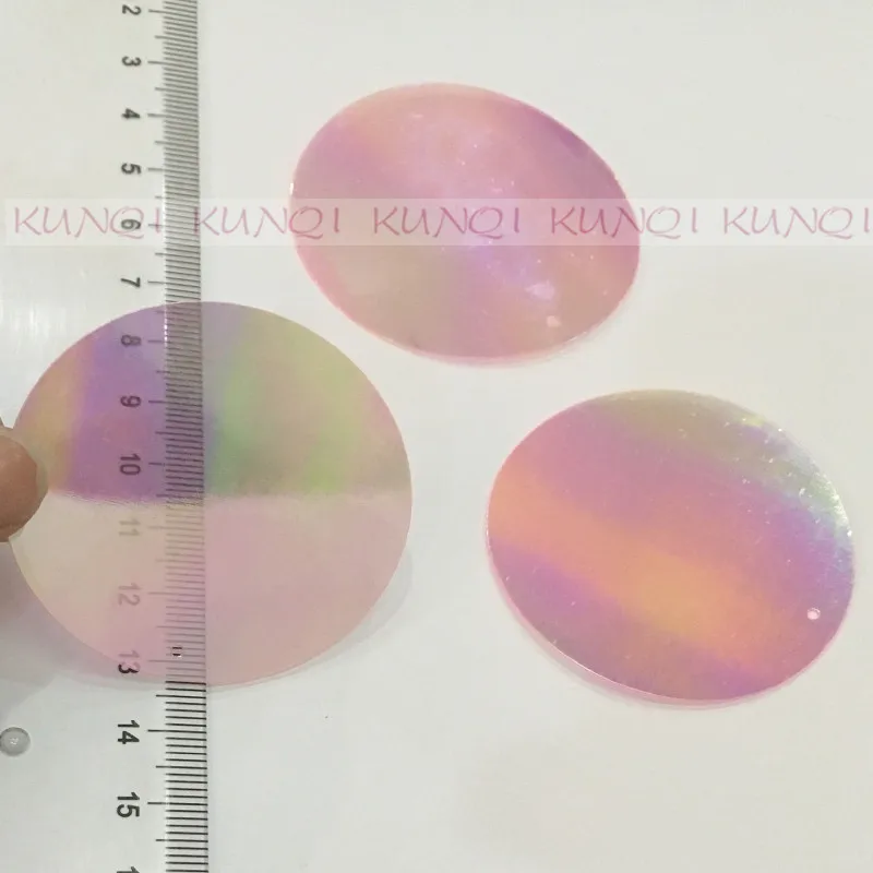 50mm Large Round Loose Hologram Sequin Paillette Sewing Decoration,Wedding Craft,Women Kids DIY Garment Acc Transparent Pink