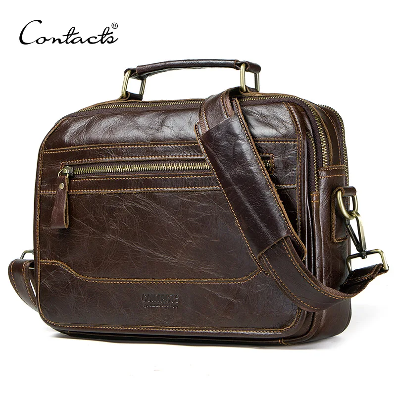 CONTACT\'S new oil cow leather men\'s messenger bag male satchel bag men crossbody bags masculina bolso big casual shoulder bags