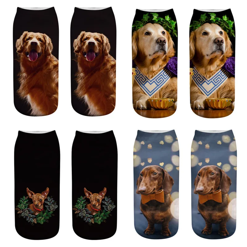 Calcetines tobilleros con estampado 3D Harajuku para mujer, calcetín Kawaii de corte bajo, medias cortas con diseño de perro, medias divertidas de arte, novedad de 2021