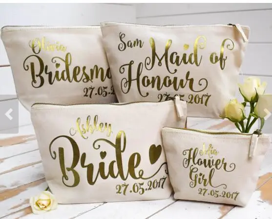 

Personalised Bridesmaid, Maid of Honour, Flower Girl wedding Gift Make Up Bags Unique Gift for Bridal Party Bags