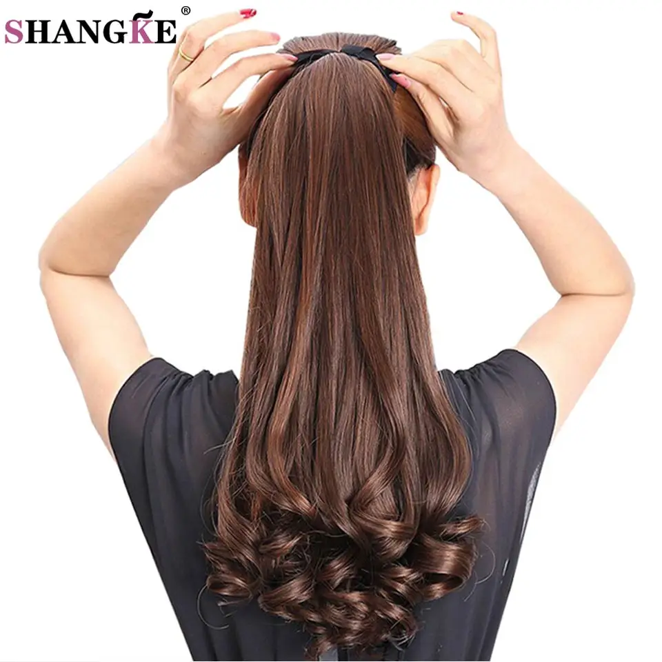 SHANGKE-Extensión de cabello sintético con Clip, cola de caballo falsa, rizos resistentes al calor