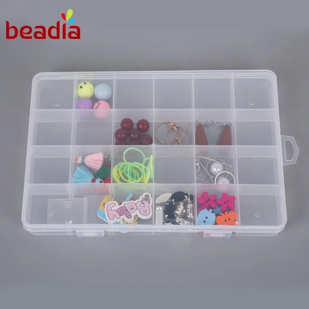 19x13x2.1 سنتيمتر 24 فتحات خلايا حمل البلاستيك حبة مسمار الدائري صندوق تخزين 2 خلايا قابل للتعديل لحالات المجوهرات المنظم