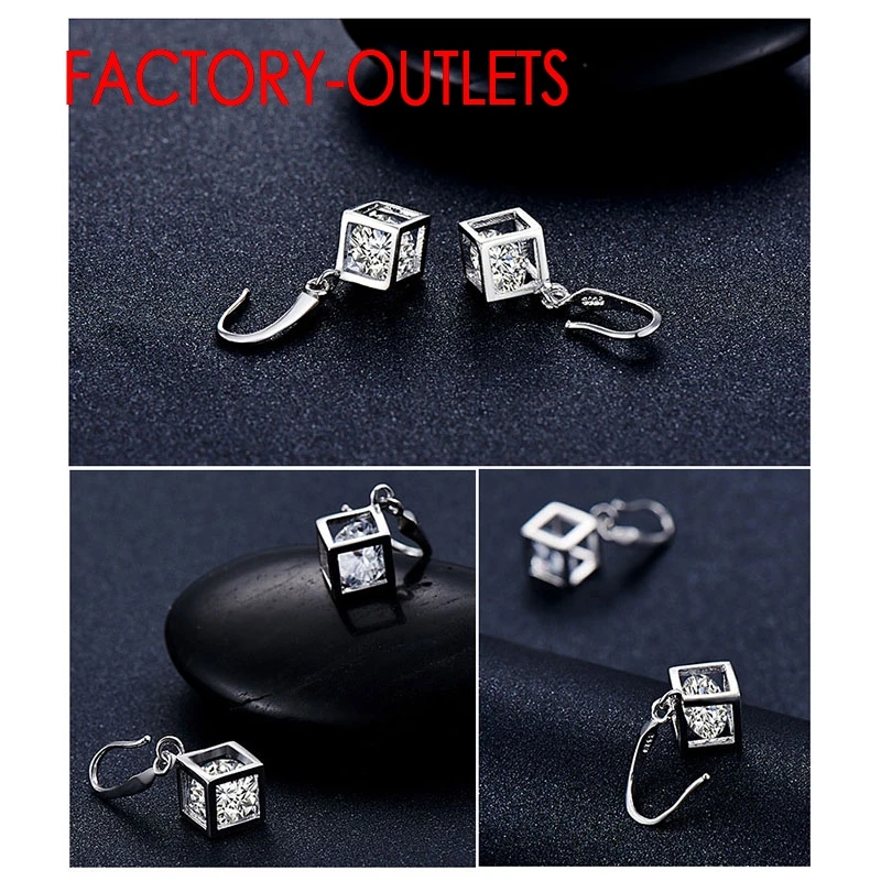 925 Silver Needle Necklaces Earrings Jewelry Sets Fashion Jewelry Square Cubic Zirconia   Women Girls Engagement Anniversary