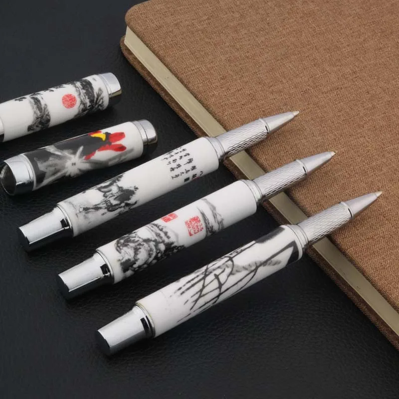0.5MM Ceramic Rollerball Pen Chinese Red Golden Dragon Painting Stationery Office school supplies