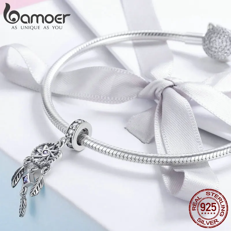 BAMOER Hot Sale 100% 925 Sterling Silver Pendant Dream Catcher Charm fit Women Charm Bracelets & Necklaces Jewelry Gift SCC841