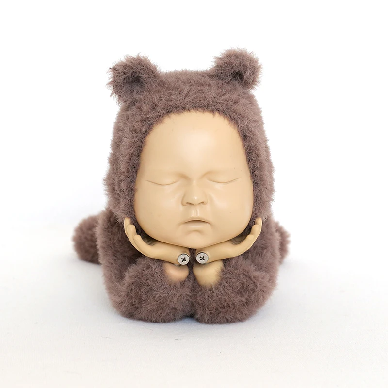 Newborn Animal Teddy Bear Overall Baby Boy Hooded Romper Bonnet set Photography props Knitted Newborn Clothes outfit photo props