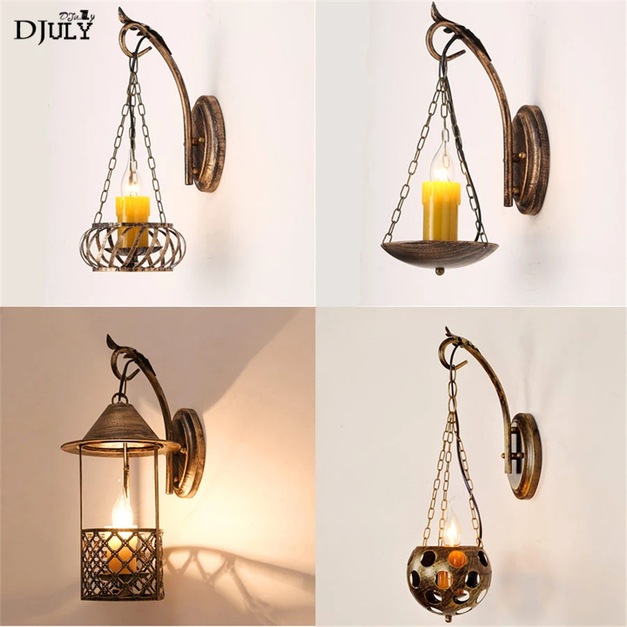 

American country candle wall lamp for bar ktv coffee store dining room industrial stairs led wall light loft decor bedroom lamp