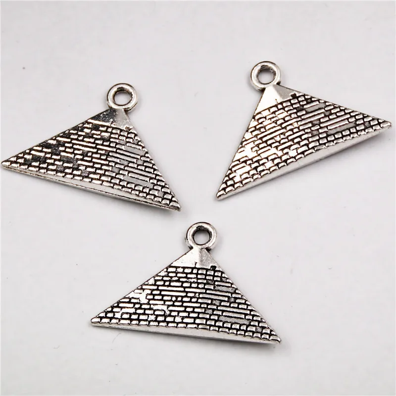 6pcs  Silver Color 3D Egypt Pyramid Charm Alloy Pendant Earrings Necklace DIY Handmade Metal Jewelry Making 32*20mm A436