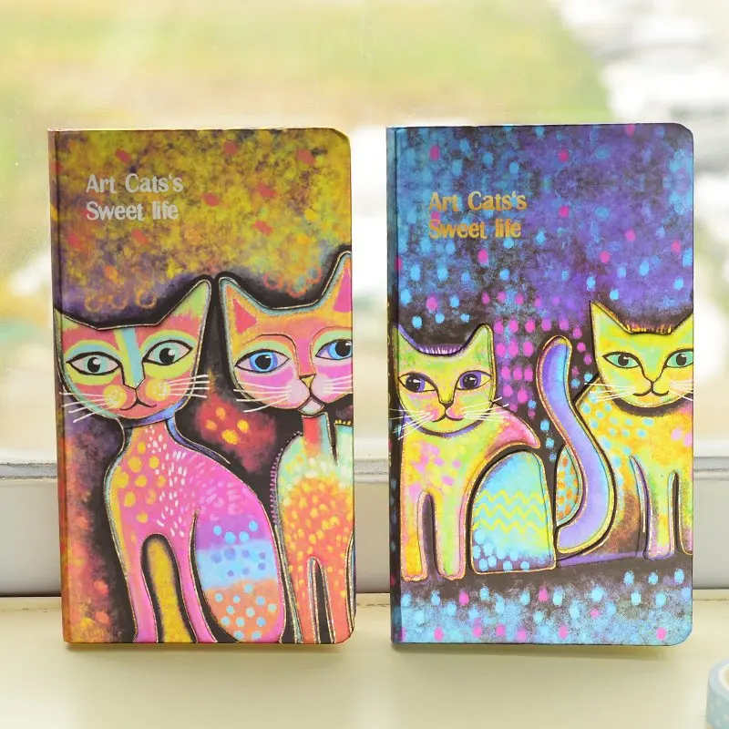 

South Korea cartoon cat notebook rounded corners hand-painted creative stationery diary Student writing Drawing books Supplies