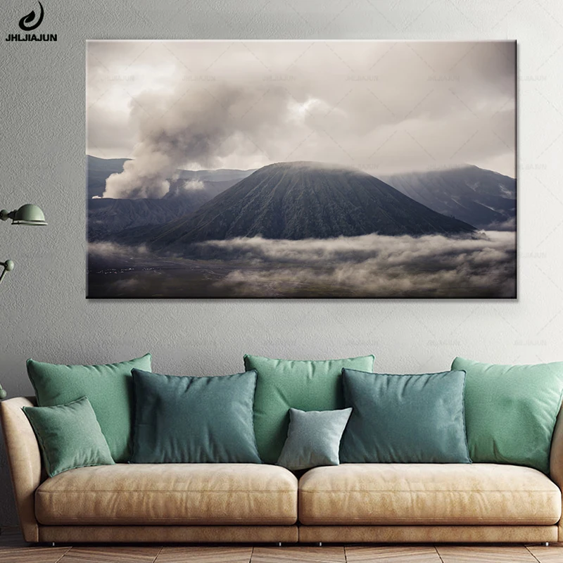 

JHLJIAJUN Nordic Canvas Painting Volcano Black White Landscape Wall Art Print And Poster For Bedroom Living TV Sofa Home Decor