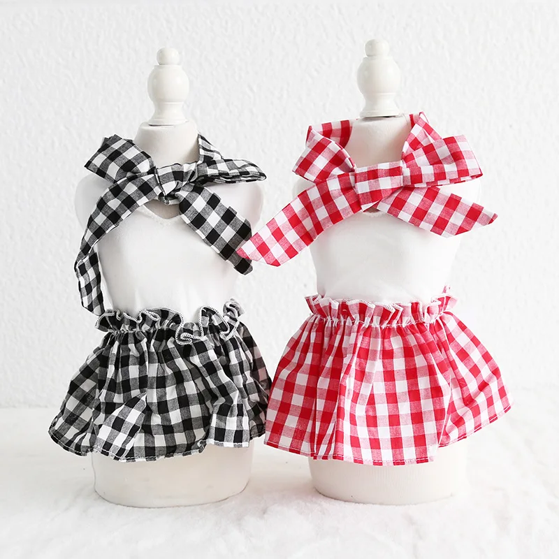 

Grid Bow Pet Dog Clothes Spring Jacket Coat Cat Dress Dog Tutu Dress Pet Dress Clothing terrier Teddy XS-XL