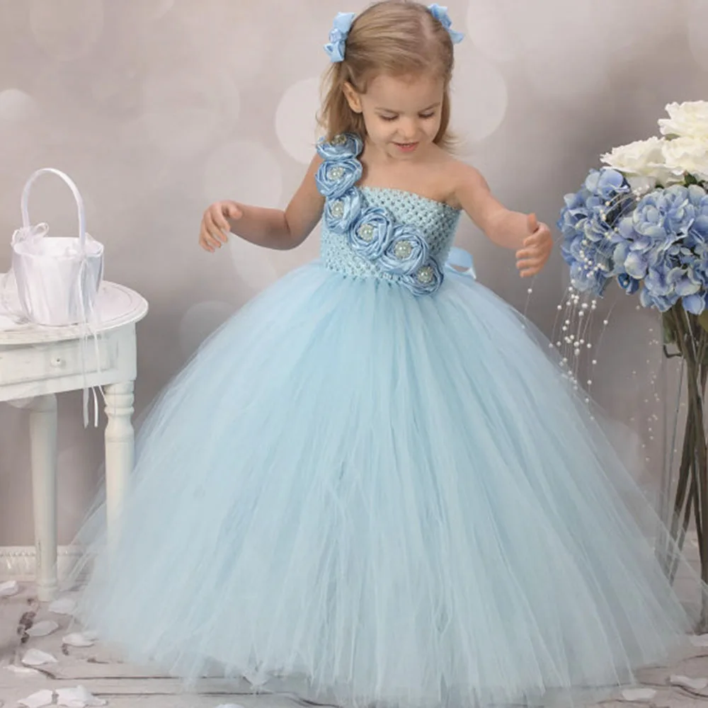 

Blue Girl Dress Flower Causal Baby Girl Tutu Dress Birthday Wedding Performance Kids Clothing for Girls Size 2-10Y