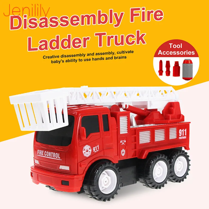 Simulation Inertia Fire Truck Model Disassembly Alloy Engineering Fire Car Puzzle Education Toys for Children Boys Gifts