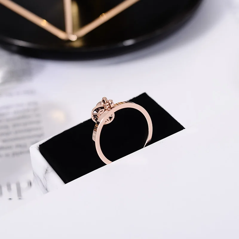 YUN RUO Claaic Vintage Lucky Copper Coin Ring Rose Gold Color Lady\'s Birthday Gift Woman Fashion Titanium Steel Jewelry Not Fade