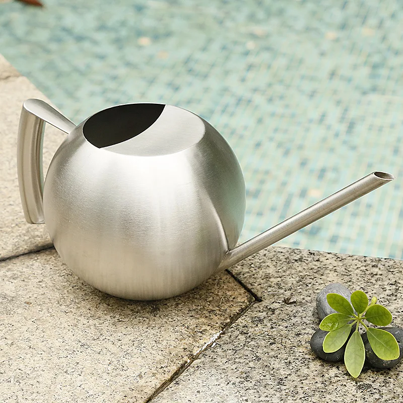 

1000ML Stainless Steel Watering Can Long Mouth Round Sprinkling Pot for Home Garden Plant Watering Pots