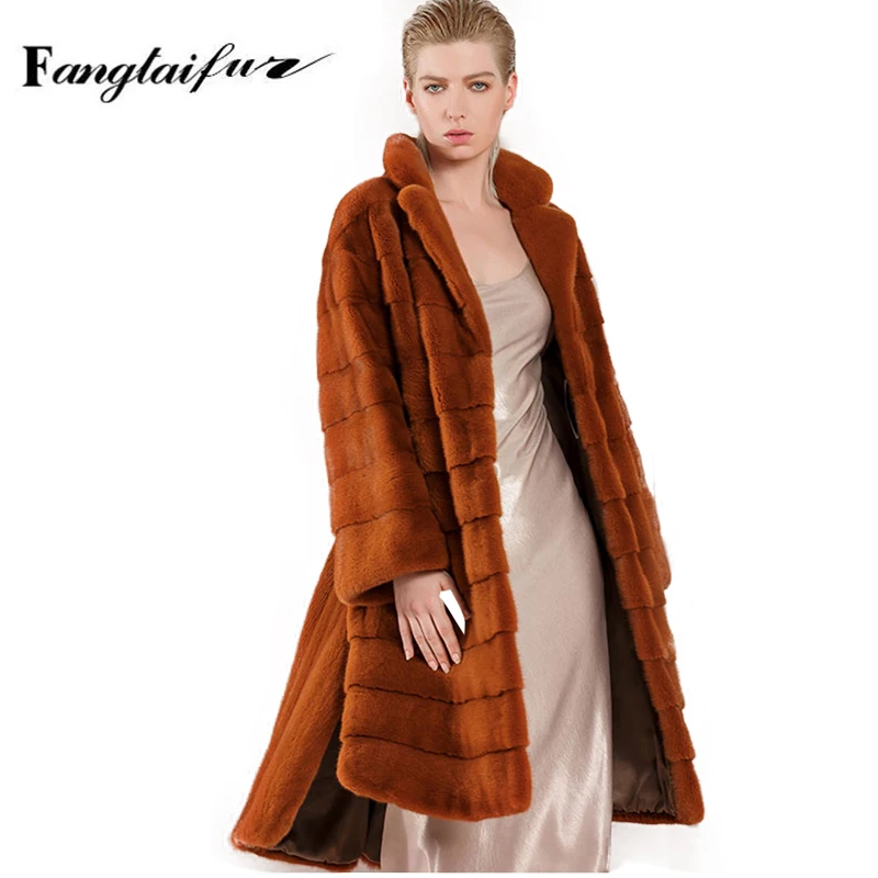 

Fang Tai Fur New Import Velvet Mink Fur Coat Lady Mandarin Collar Sashes Slim Mink Coat Women's X-Long Loss Real Mink Fur Coats