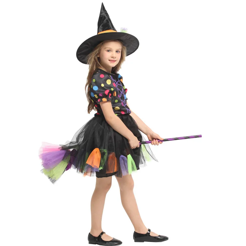 Ragazze Halloween Gothic Witch Costumes Kids Children Magician magstry cospays Purim Carnival Stage Play Masquerade Party Dress