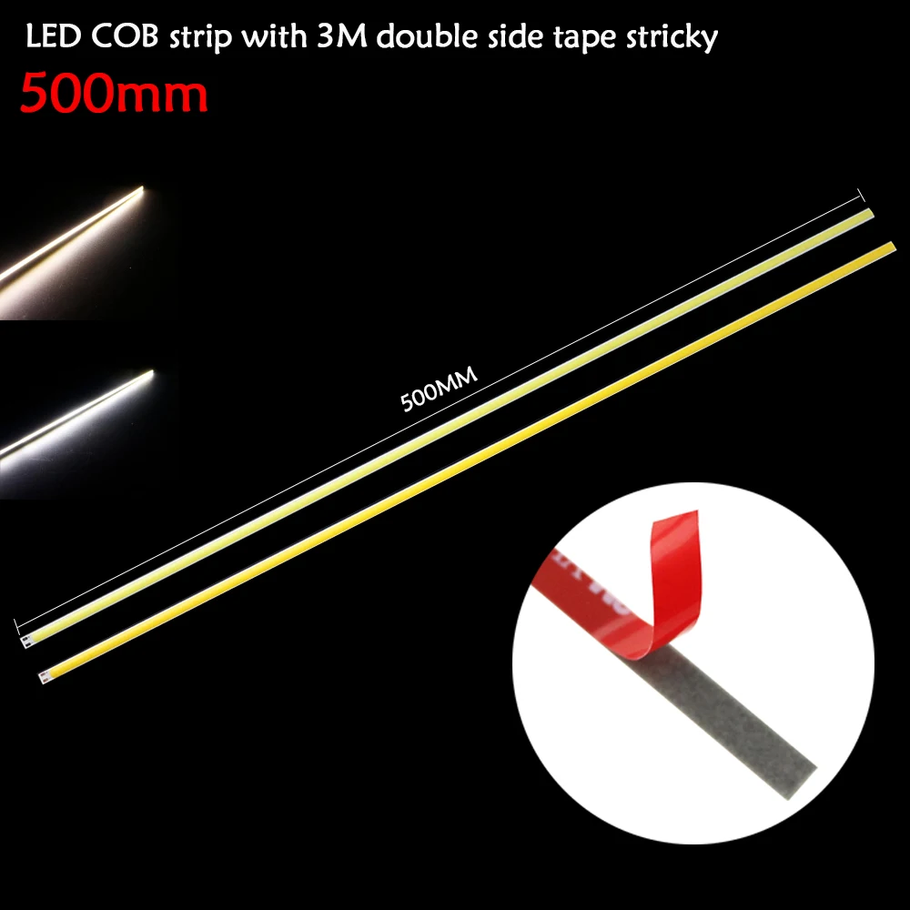 

5pcs LED COB chip bar thin Strip 500MMx6MM DC12V 10W DIY Lights Outdoor Indoor with 3M sticky lighting project tube 830MA