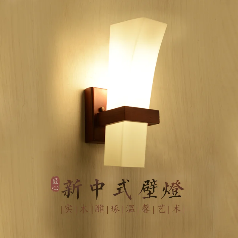 

New chineses style red wood art wall lamps white frosted glass E27 LED lamp for bedroom&porch&stairs&pavilion&studio HXBD001