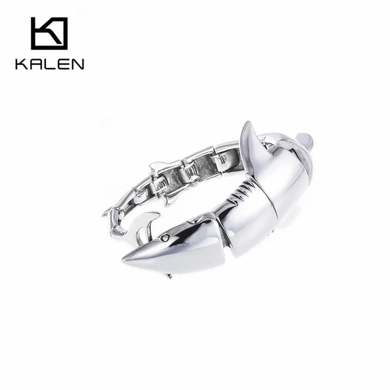 

Kalen Men's Unique Shark Bracelets Stainless Steel High Polished Animal Shark Fish Pattern Bracelet Wrap Bangle Male Wholesale