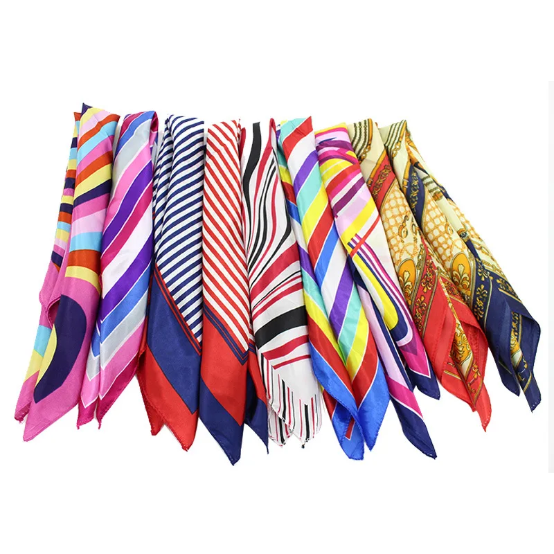 2018 professional hotel flight attendant etiquette printing small square satin 50*50 towel striped decorative scarf