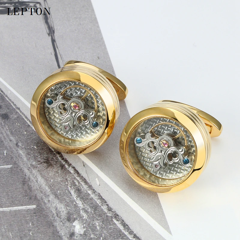2018 Newst Tourbillon Cufflinks For Mens Wedding Groom Movement Steampunk Gear Cuff links Relojes Gemelos Lepton Brand Jewelry