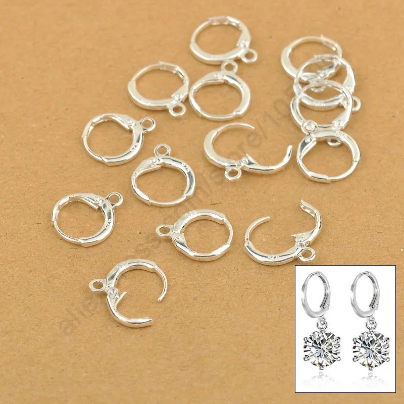 NEW Fashion Jewelry Findings 100PCS Genuine 925 Sterling Silver Lever Back Ear Earwires For DIY Drop Earring 1.3cm Dia.