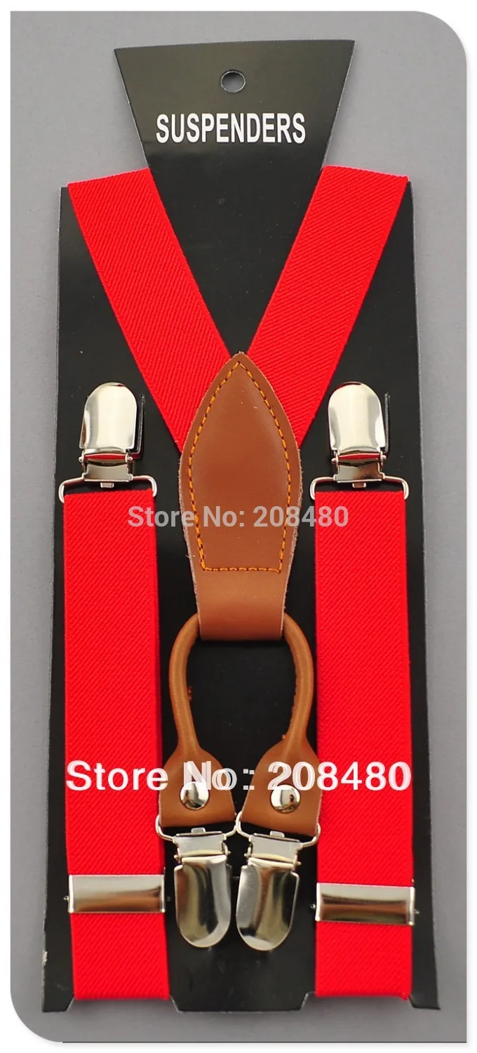 Good Quality 4 Clip-on Genuine Leather 2.5cm Red Kids Suspenders BOYS/GIRLS Suspender Elastic Braces Suspender Free Shipping