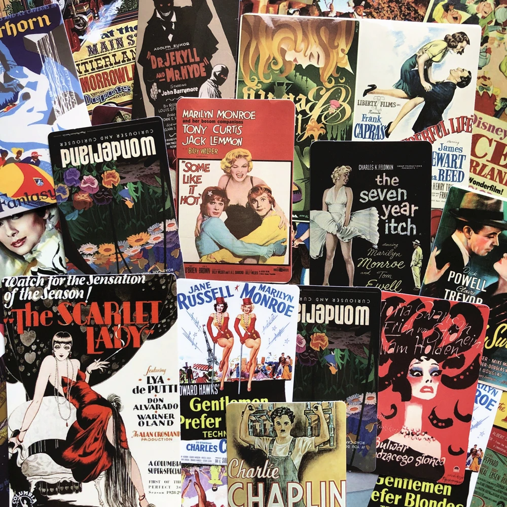 46pc/Lot Classic Retro Vintage Movie PosterTravel Stickers For Luggage Suitcase Skateboard Motor Car Styling Waterproof Stickers