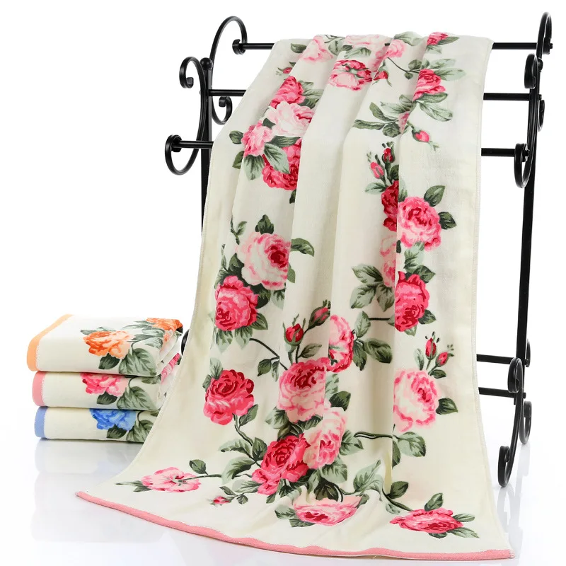 70*140cm Floral Pattern Cotton Bath Towels for Adults Beach Terry Bath Towels Bathroom Flower Bath Towel Serviette de Bain