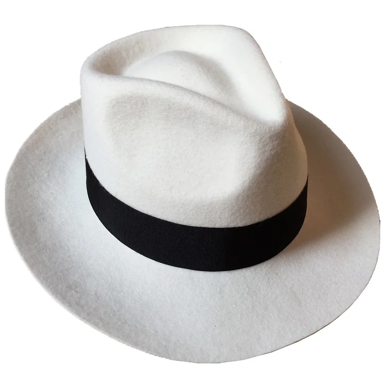 Classic Wool Felt Gangster Gentleman White Fedora Hat For Men 1920\'s Party