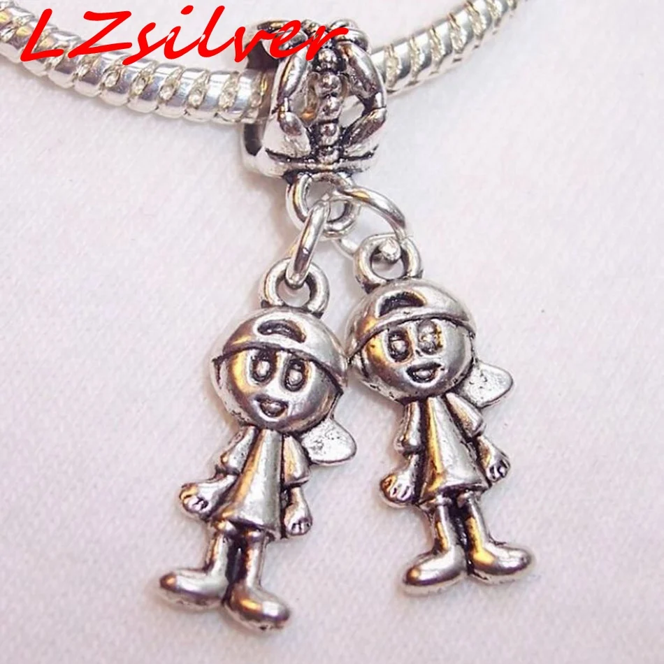 5 Pcs Alloy Little Boys Brothers Twins Babies Charms Pendants For Jewelry Making DIY Handmade Craft 29X15mm Za305