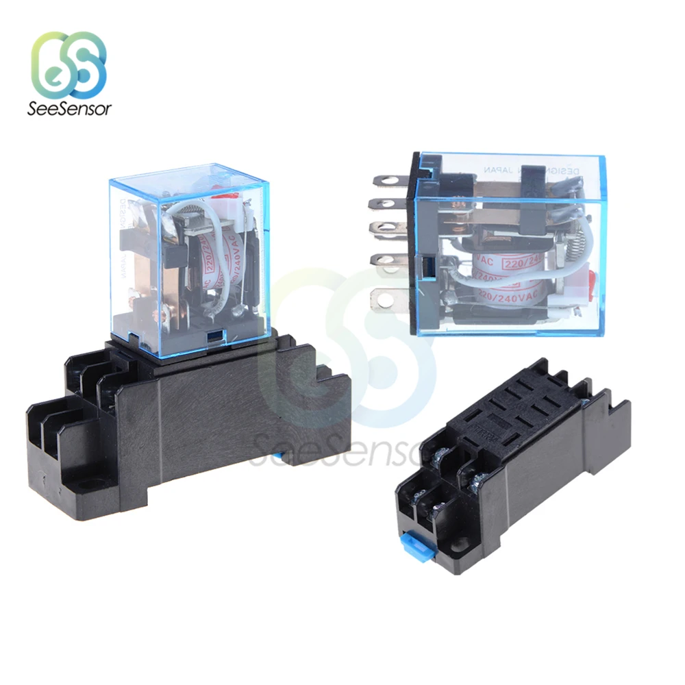 AC 220V DC 12V 24V 10A 8PIN Coil Power Relay DPDT LY2NJ HH62P HHC68A-2Z With Socket Base