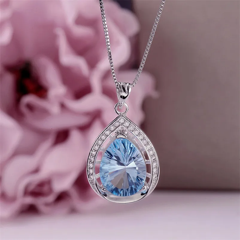 

Fine Jewelry Necklaces Pendants For Women S925 Silver Topaz Natural 16*12mm Water Drop Blue Gemstone Elegant Pendant CCN002