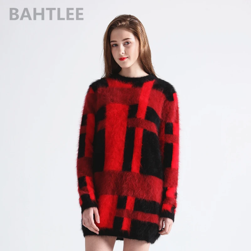 BAHTLEE-Women's Angora Rabbit Knitted Pullovers, Long Wool Sweater, Sleeve, O-Neck, Keep Warm, Autumn, Winter