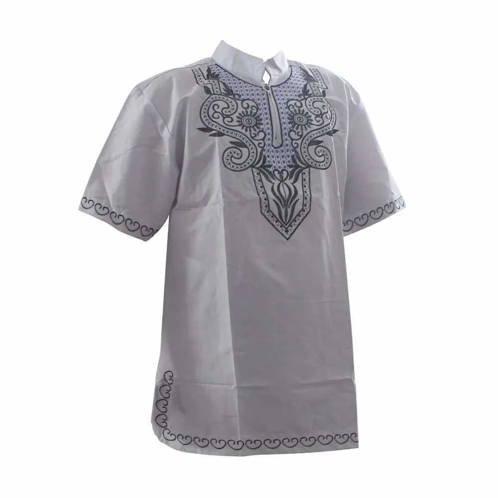 Dashikiage New Men\'s Pharaoh Scepter Embroidery Short Sleeve Best Colors Traditional Mali African Vintage Top