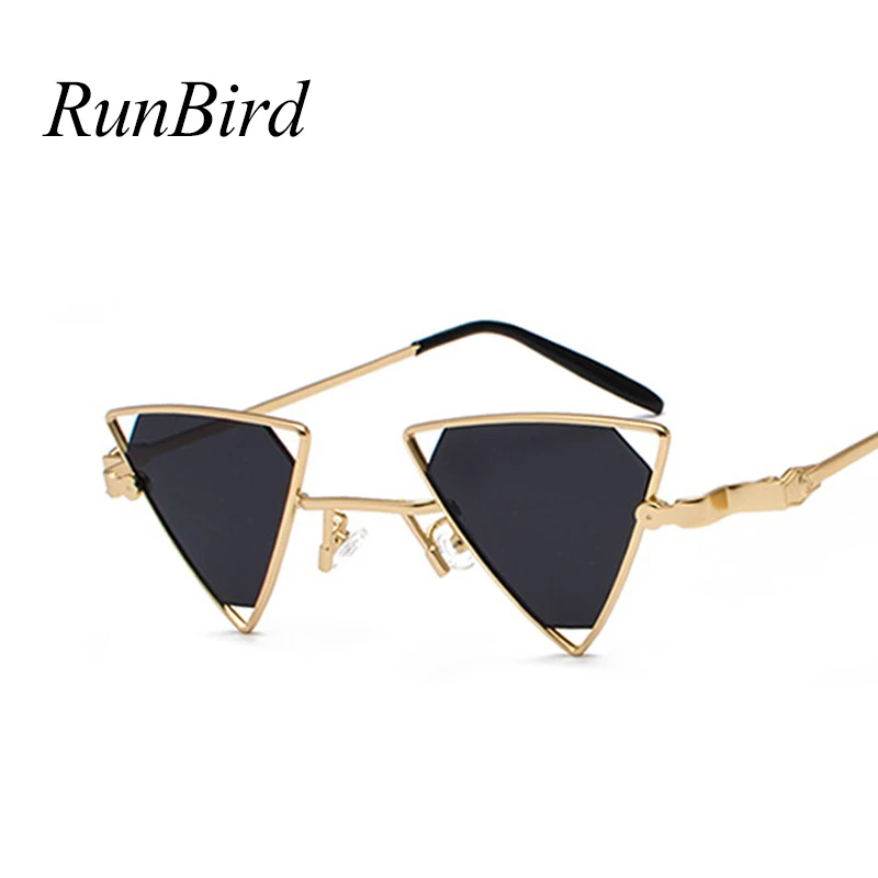 RunBird Vintage Punk Triangle Sunglasses Women Men Metal Frame Black Red Yellow Pink Steampunk Sun Glasses Retro Shades 5256R