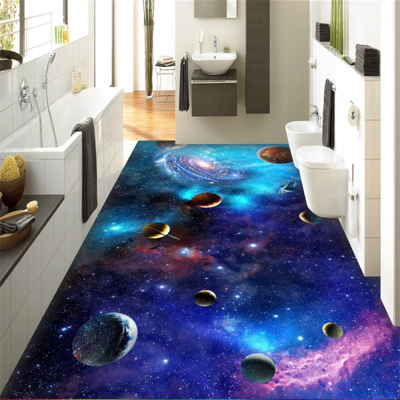 beibehang Cosmic galaxy stars Custom Photo Floor Wallpaper 3D Bathroom Floor Mural PVC Self-adhesive Floor Wallpaper 3d flooring