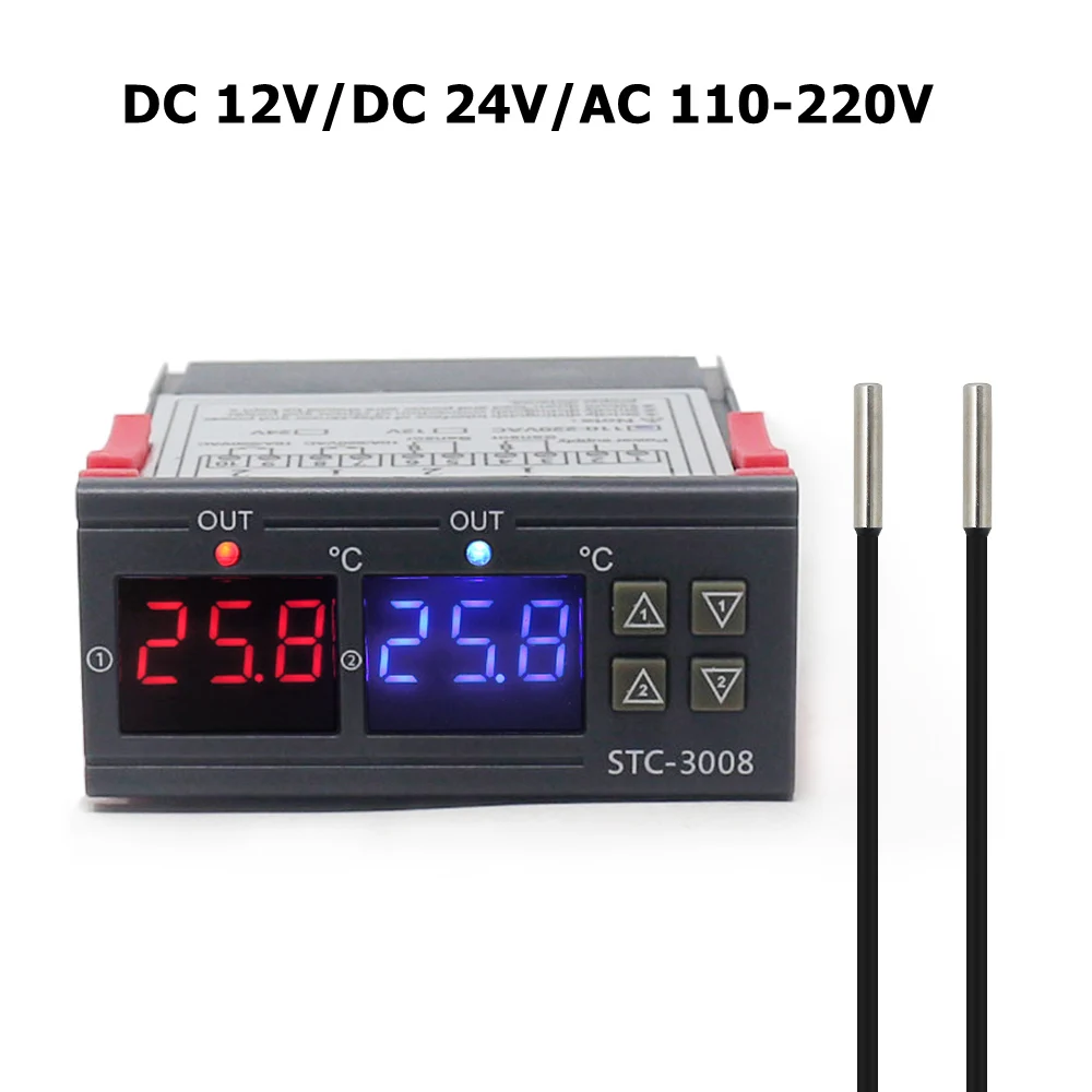 STC-3008 KT99 Dual Digital Temperature Controller Two Relay Output 12V 24V 220V Thermoregulator Thermostat With Heater Cooler