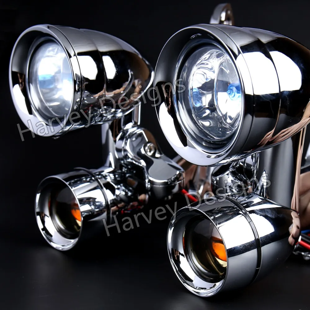 New Chrome Fairing Mounted Driving Lights With Smoked Turn Signals For Harley 96-13 Street Glide&96-18 Road King FLHR Models