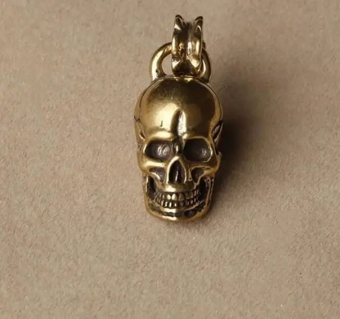 Copper Statue Chinese old antique collection pure brass small skull pendant