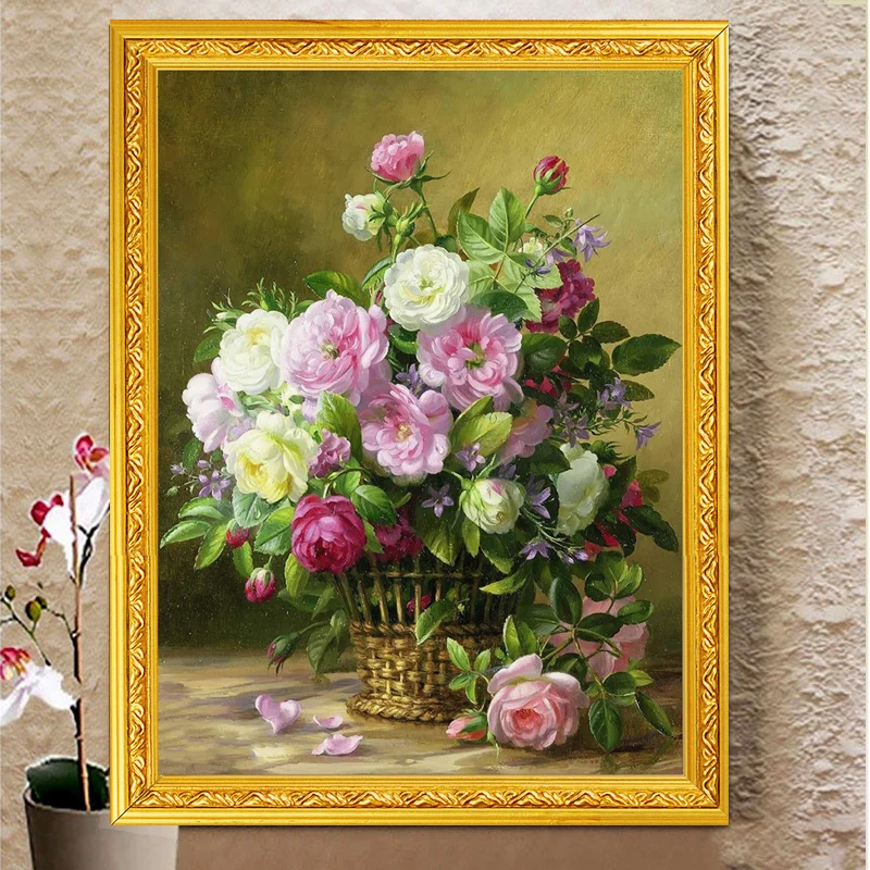 

Needlework,DIY Cross Stitch,Set for Full Embroidery Kit,Noble Vase Rose Peony Flower Printed Pattern Cross Stitch Handwork Gift