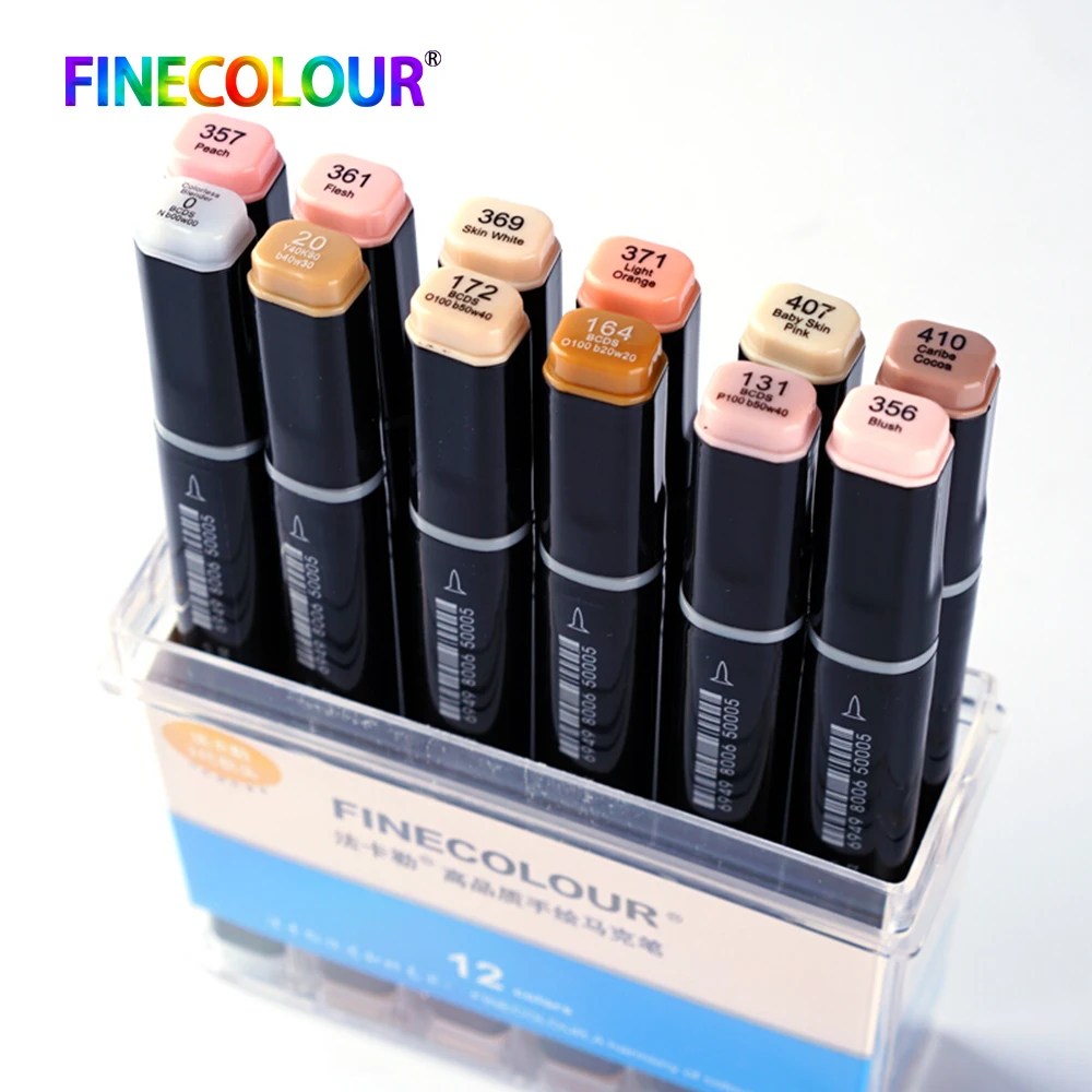 12/24/36 Finecolour Skin Color Set Soft Brush Professional Art Markers for Manga Fashion Design Alcohol Based Ink EF102