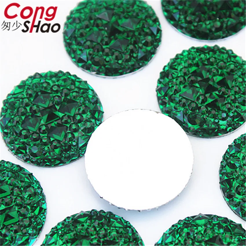 Cong Shao 50pcs 25mm Colorful Round flat back Beads stones and crystals Resin Rhinestone applique DIY Wedding Dress Button CS670