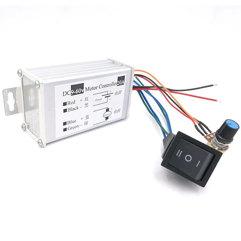 Regulator prędkości silnika prądu stałego 20A 9-60V Odwracalny przełącznik PWM do przodu/do tyłu
