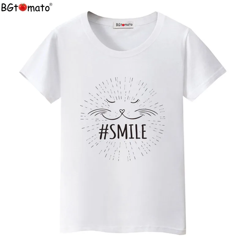 BGtomato Áo Mồ Hôi Smile Cat Áo Sơ Mi Thiết Kế Sáng Tạo Bán Áo Thun Nữ Thoáng Mát Mùa Hè Mới Thời Trang Áo Nữ