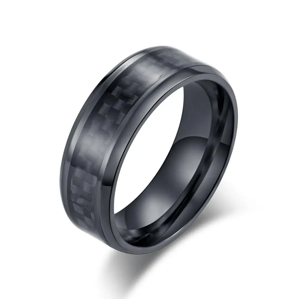 high quality Fashion Stainless Steel Carbon Fiber Ring for Men women Couple Ring Black Silver Color Male Jewelry engagement ring